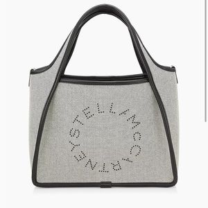 Stella McCartney Canvas Logo Crossbody Tote black, white, gray